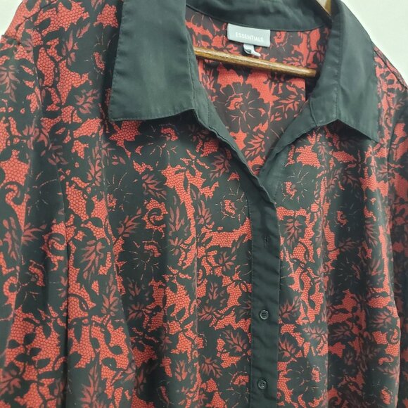 Essentials Womens 3/4 Sleeve Floral Button Up Top Size 3X Artsy Office Church - Picture 2 of 10